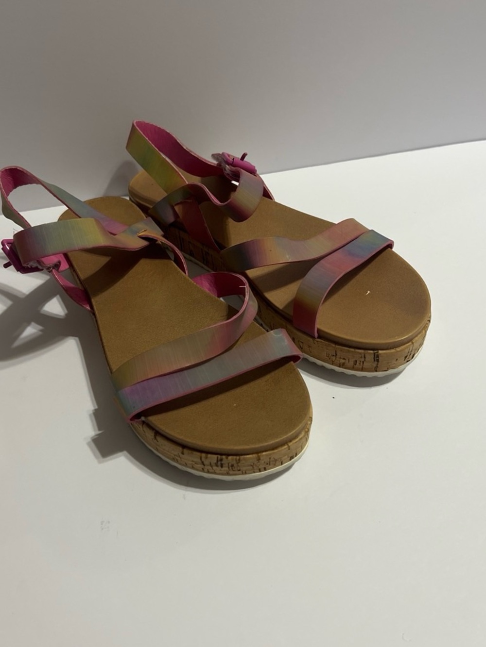MIA Pink Rainbow Strappy Cork Platform Sandals